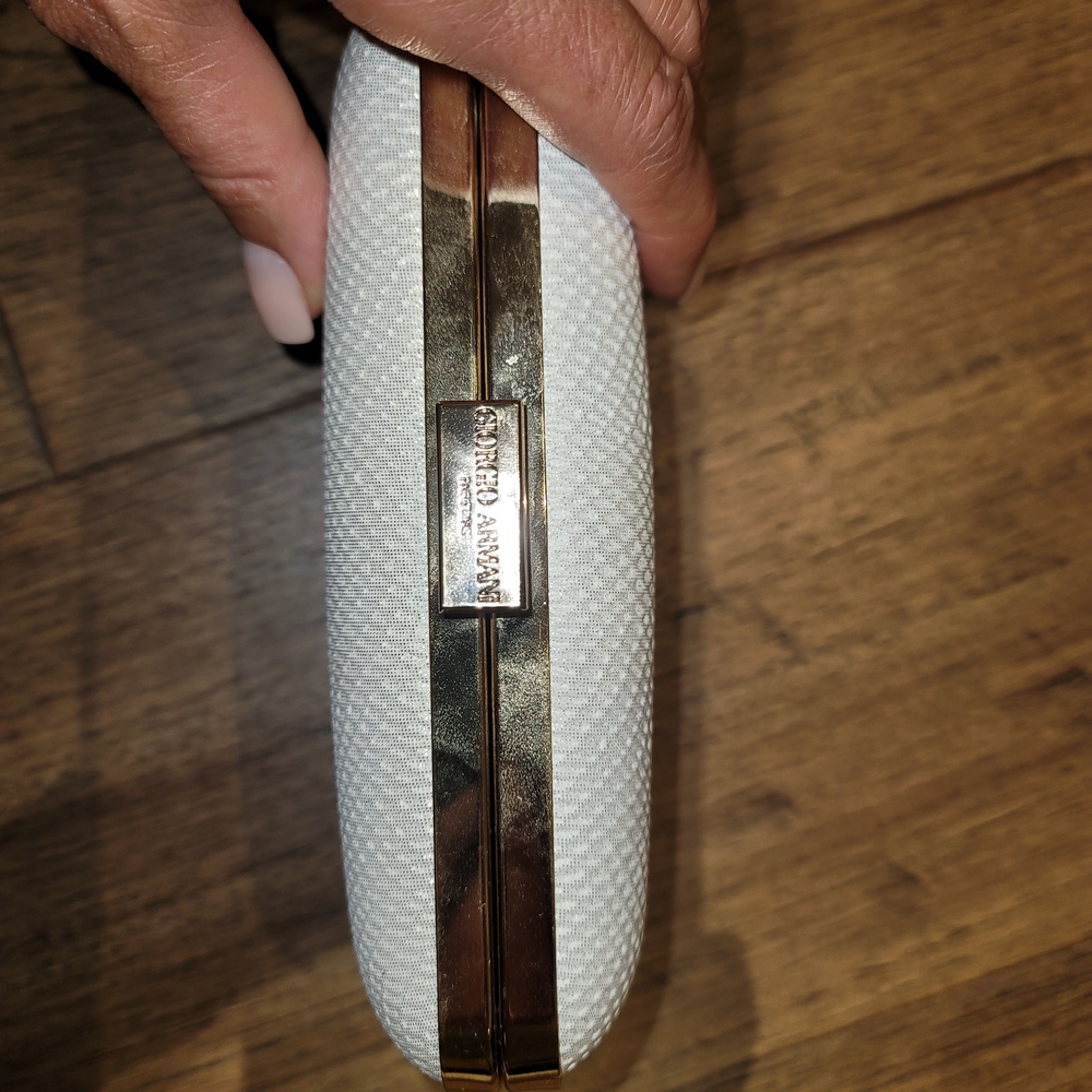 Giorgio Armani Textured White Clutch with Gold Accent